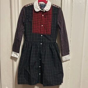 NWOT Ralph Lauren Black and Red Pleated A-Line Dress with Peter Pan Collar